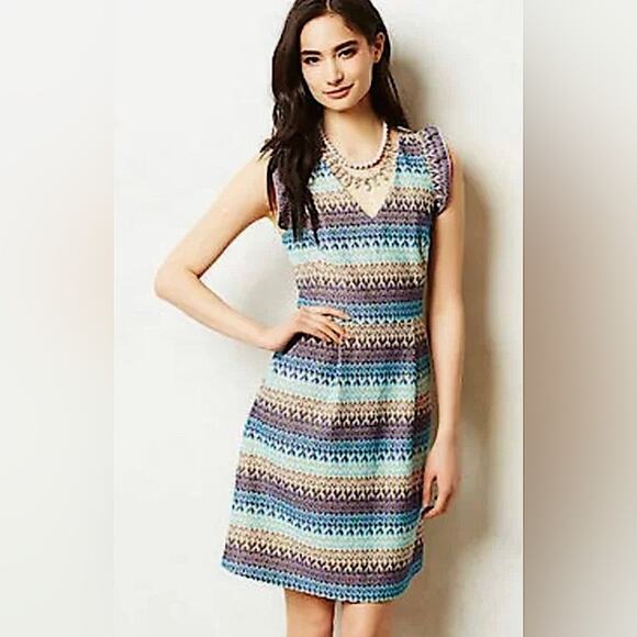 Anthropologie TABITHA Teahouse Crochet Sleeveless Striped Dress Size 6 - Picture 1 of 8